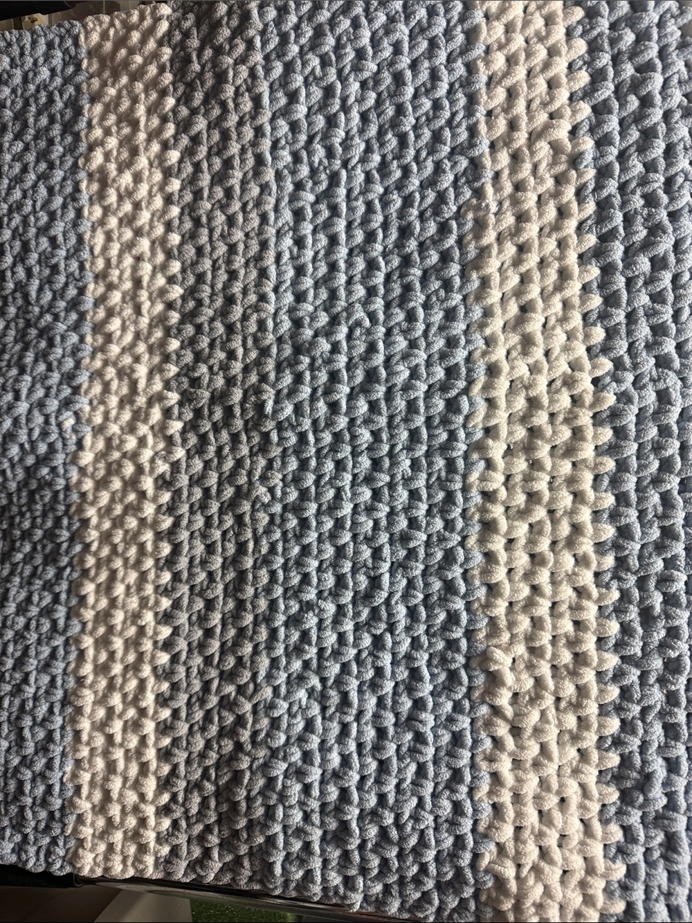 Cozy Hand-Knit Blue and Cream Throw Blanket